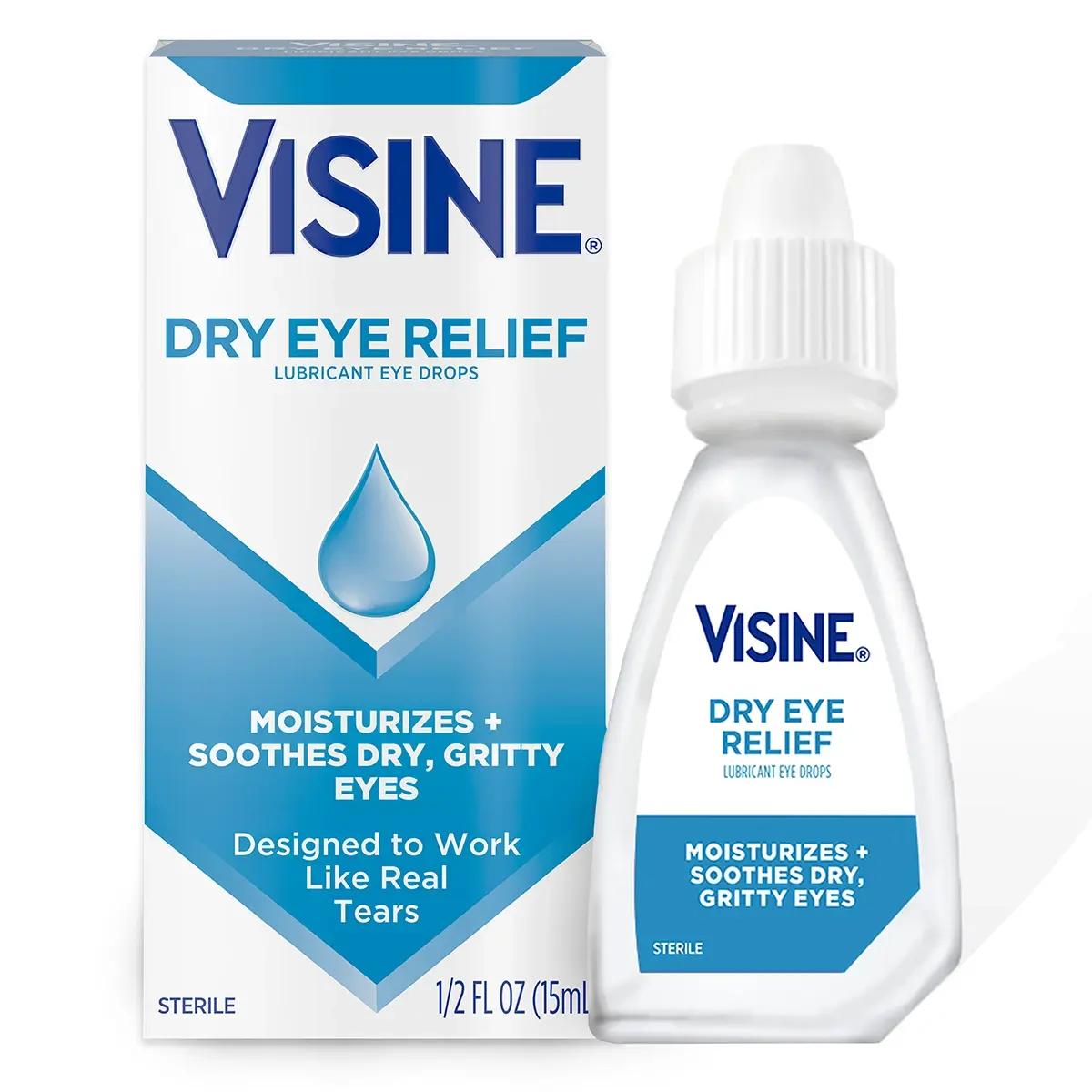 VISINE® Dry Eye Relief Lubricant Eye Drops, Moisturizing Eye Drops for Irritated Eyes 1/2 Fl. Oz bottle front
