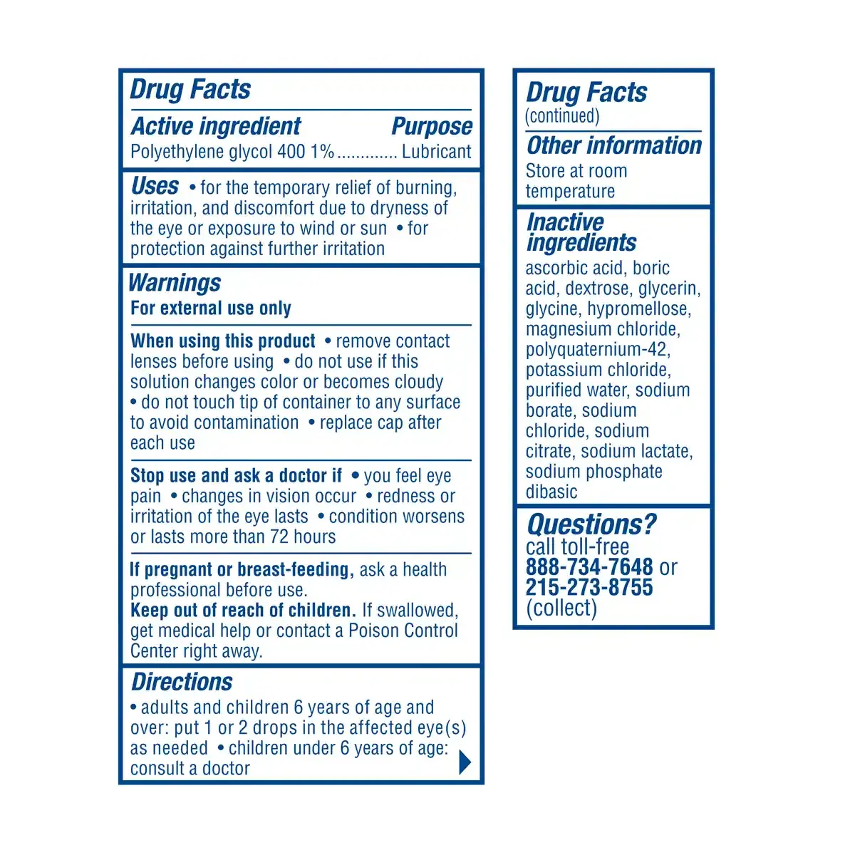 VISINE® Dry Eye Relief All Day Comfort Lubricant Eye Drops front drug facts package