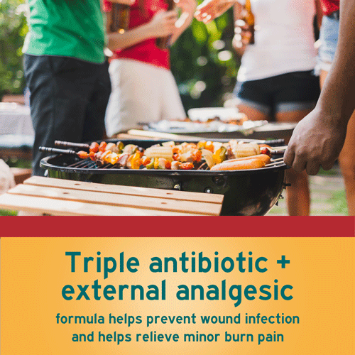 NEOSPORIN Burn has a triple antibiotic and external analgesic formula