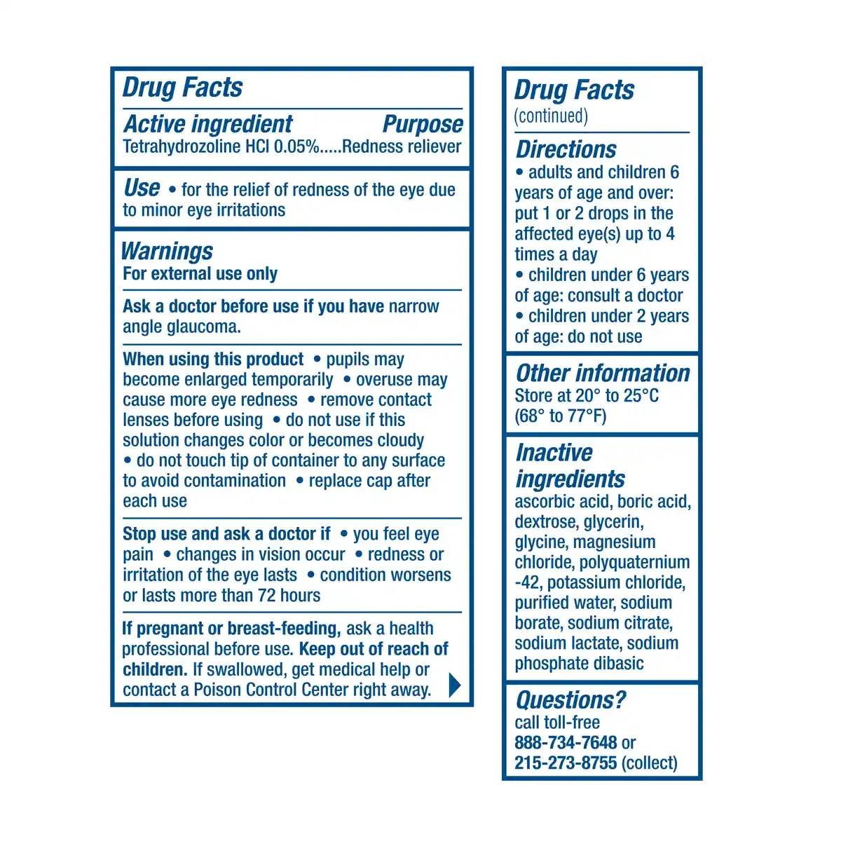 VISINE® Red Eye Comfort Eye Drops drug facts back package