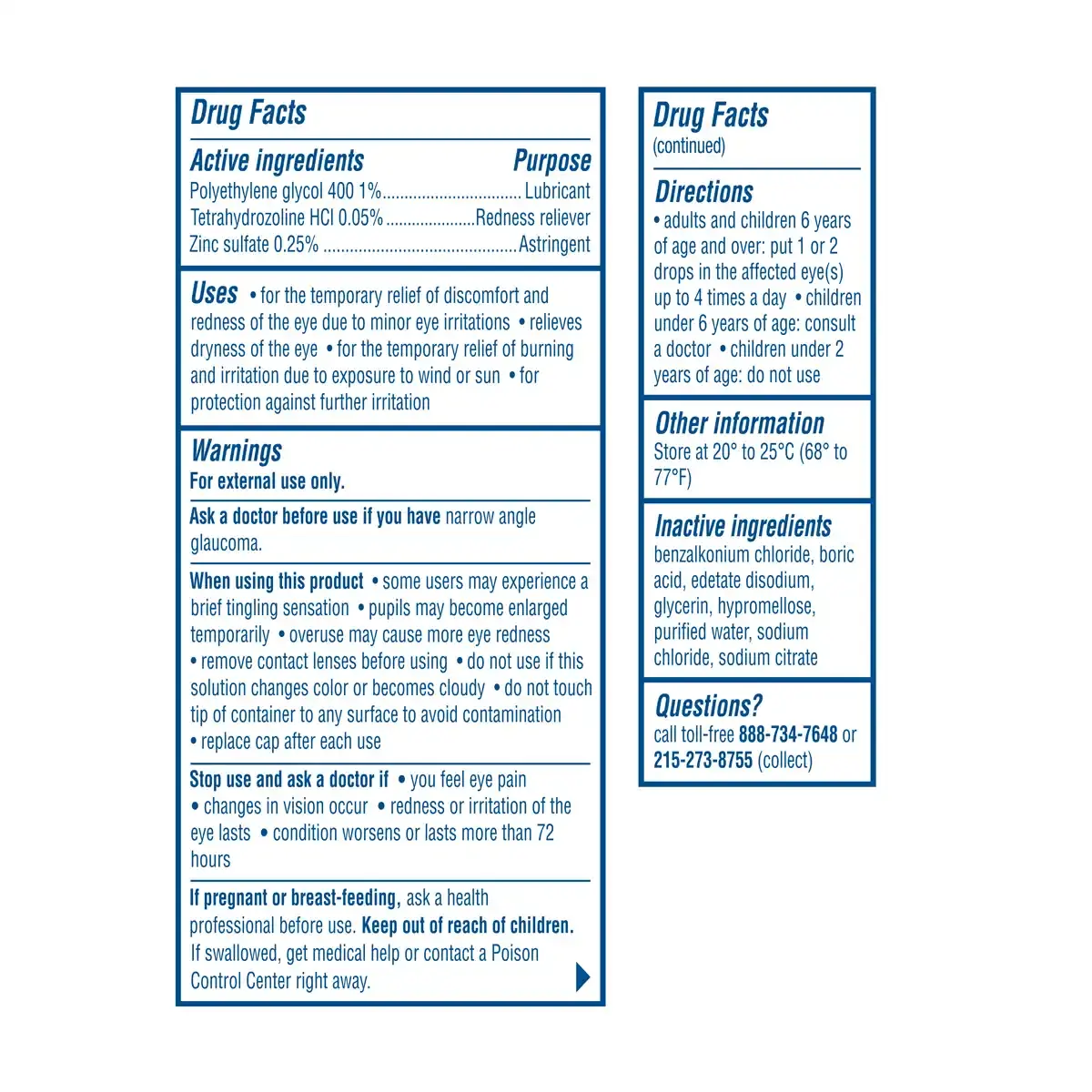 VISINE® Red Eye Total Comfort Multi-Symptom Eye Drops drug facts back package