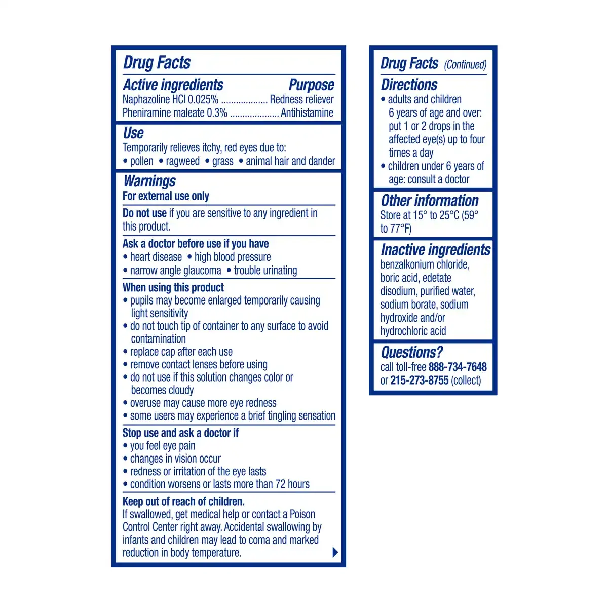 VISINE® Allergy Eye Relief Multi-Action Antihistamine & Redness Reliever Eye Drops drug facts