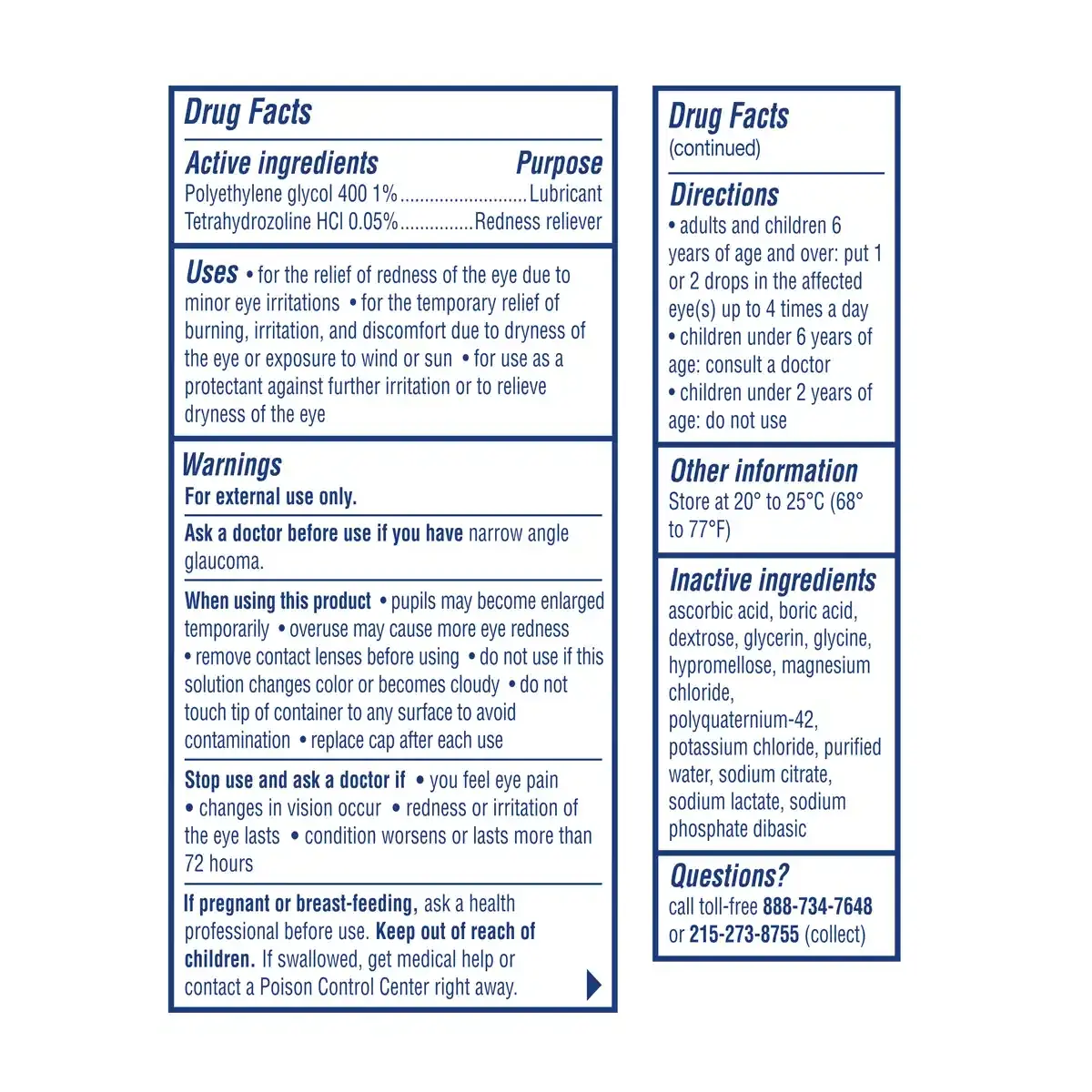 VISINE® Red Eye Hydrating Comfort Eye Drops for Redness & Irritation Relief 1/2 Fl. Oz drug facts package back