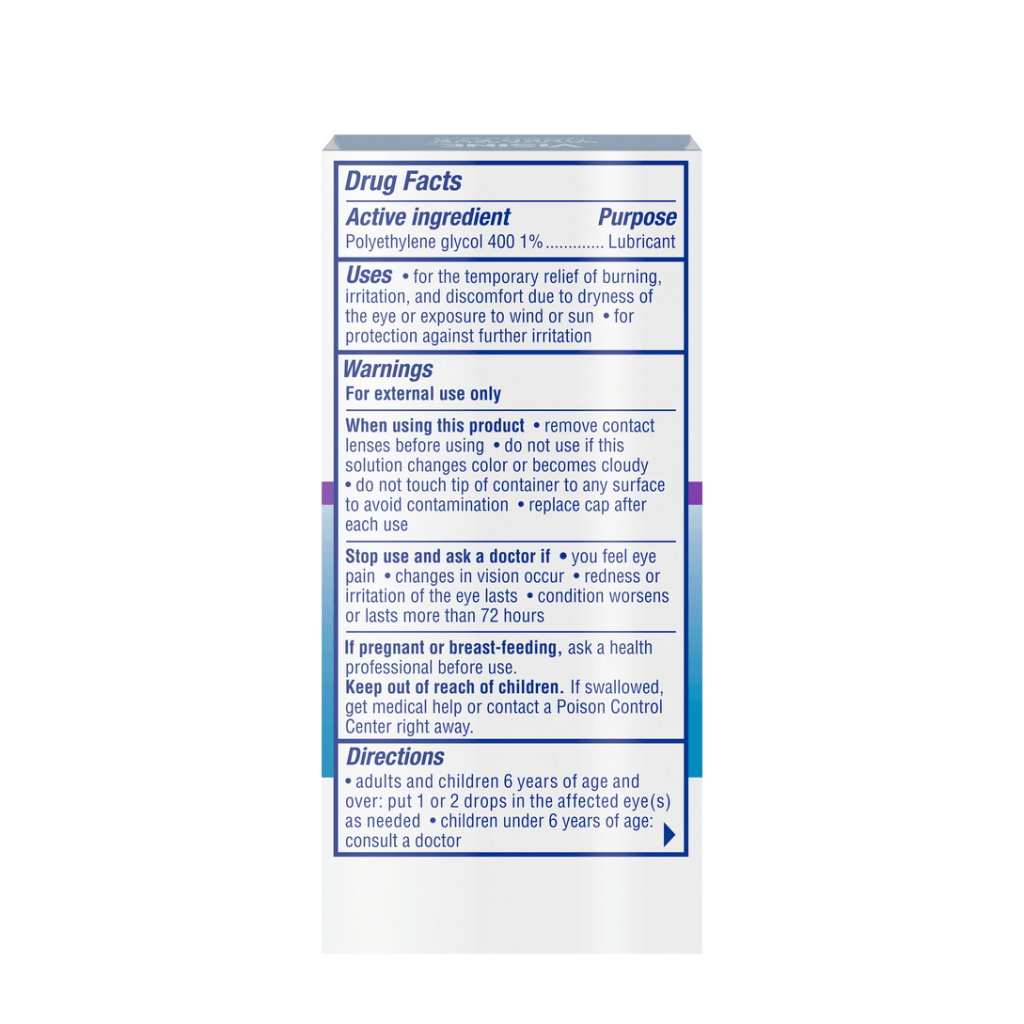 Visine Dry Eye Relief Tired Eye eye drops back of pack