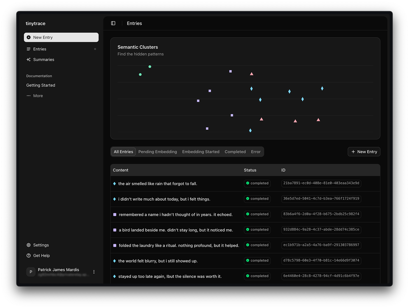 screenshot of entries desktop view