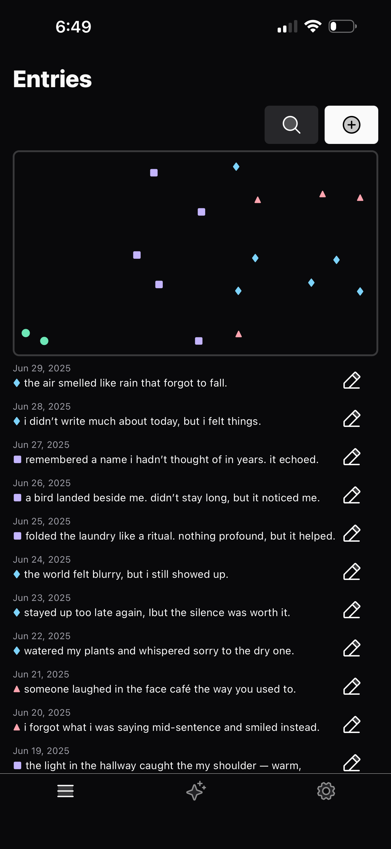 screenshot of entries view
