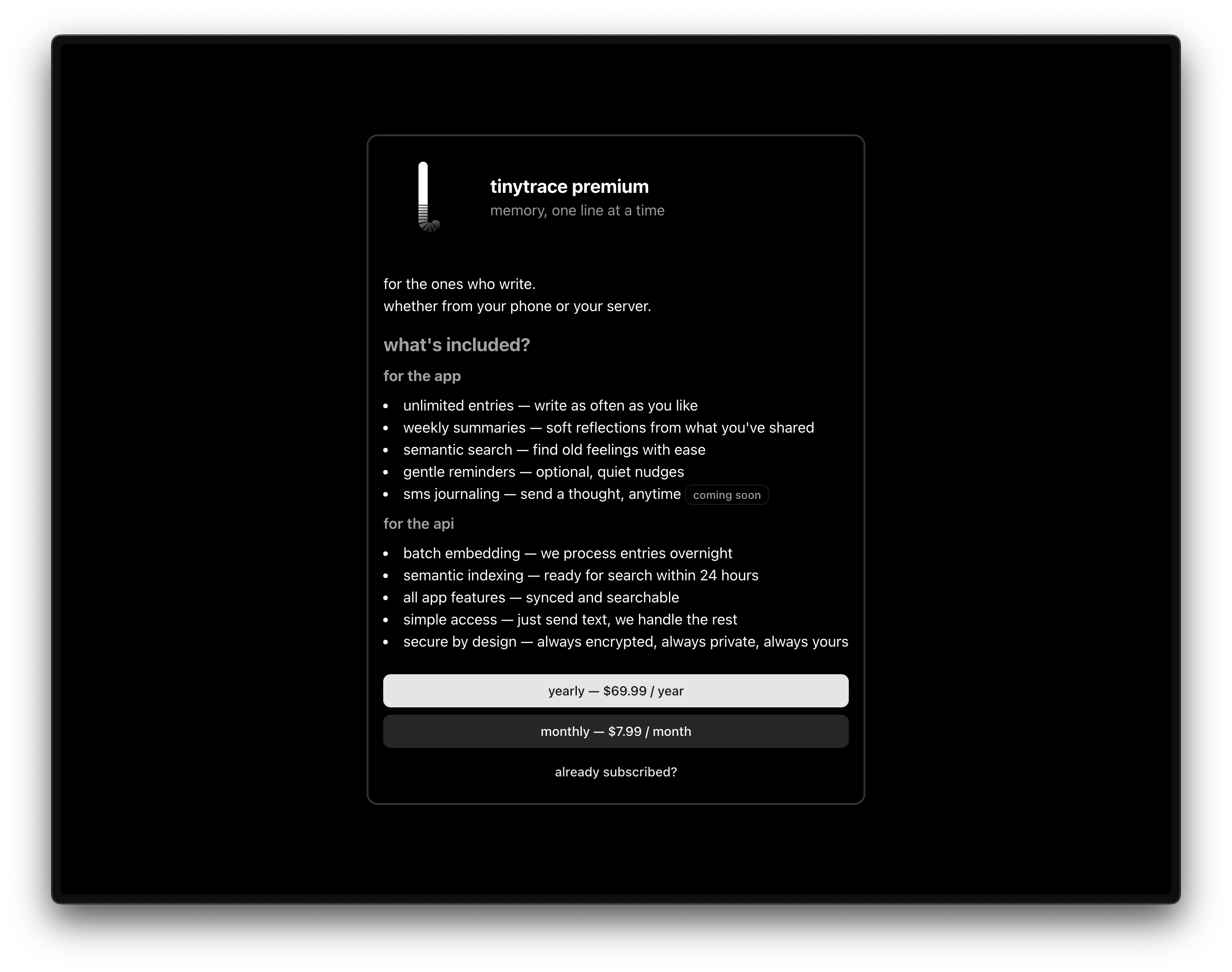 screenshot of desktop subscribe view