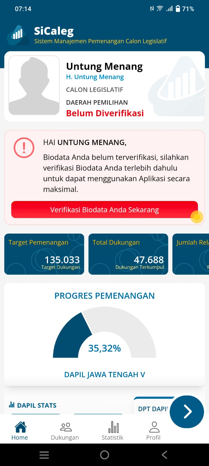 Dashboard Belum Terverifikasi