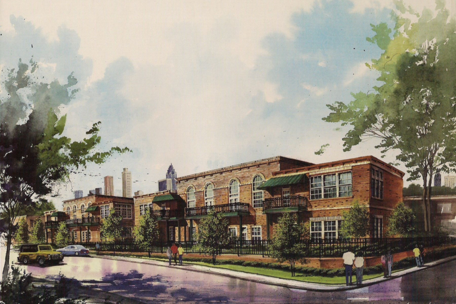 A hand-drawn rendering of the Milltown Lofts