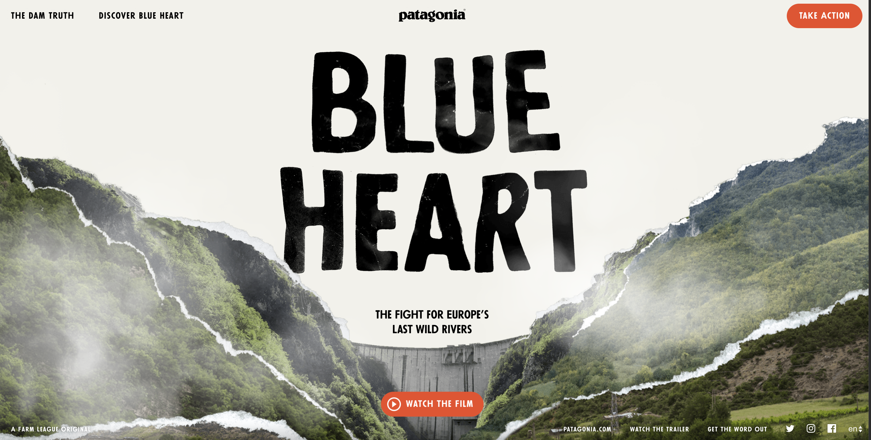 Homepage of Patagonia's microsite, Blue Heart  
