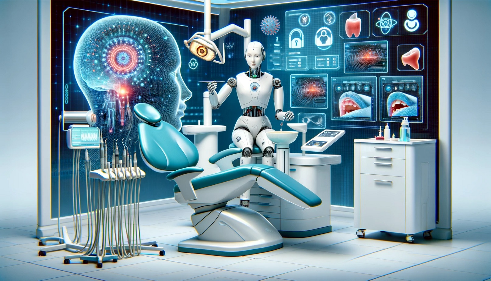 The image should visually represent the integration of AI in dental practice