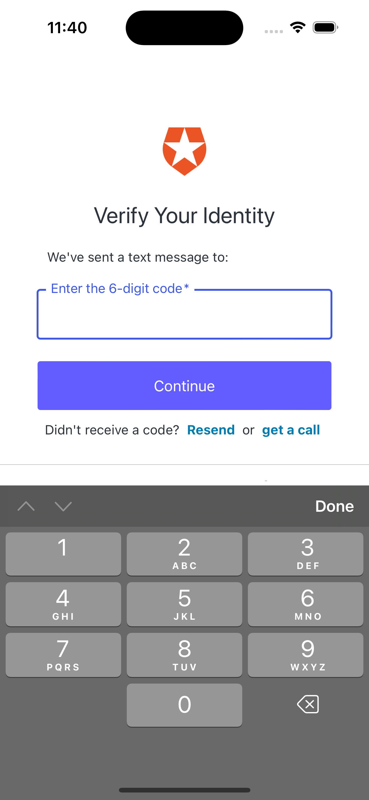 Numeric Keyboard for OTP entry