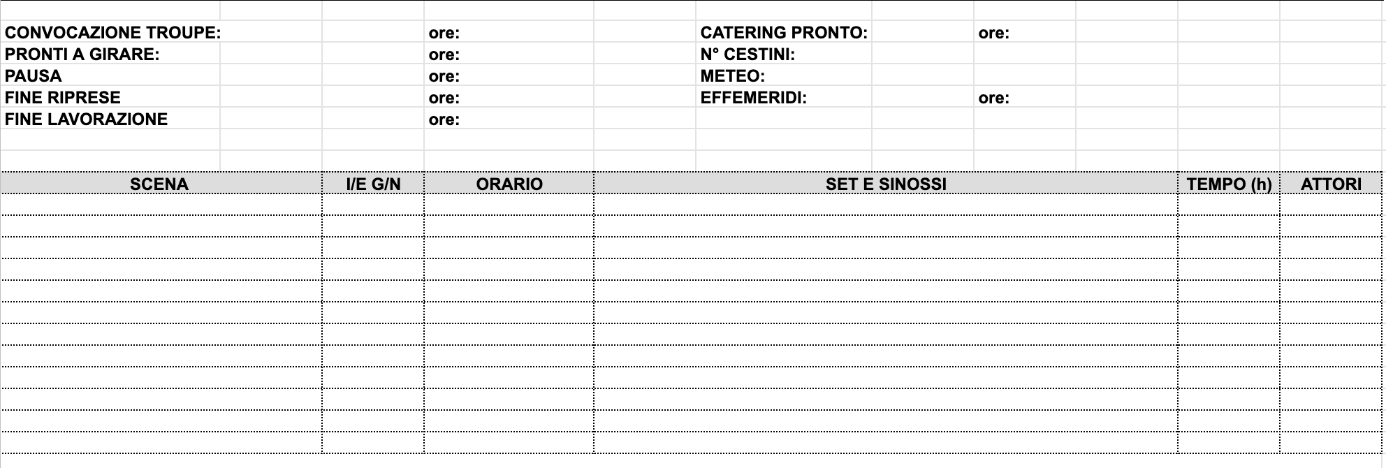 Foglio di produzione cinematografico 