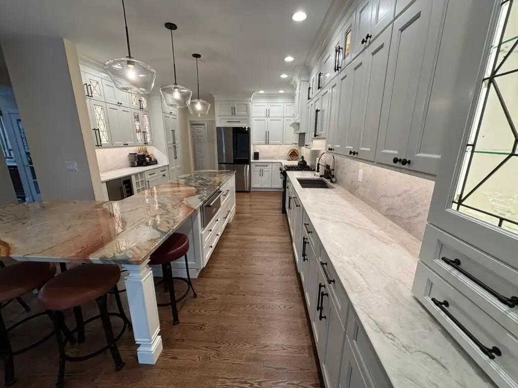 Denville NJ Kitchen - Long view of the new Island countertops and Perimeter countertops Denville NJ Kitchen - Long view of the new Island countertops and Perimeter countertops