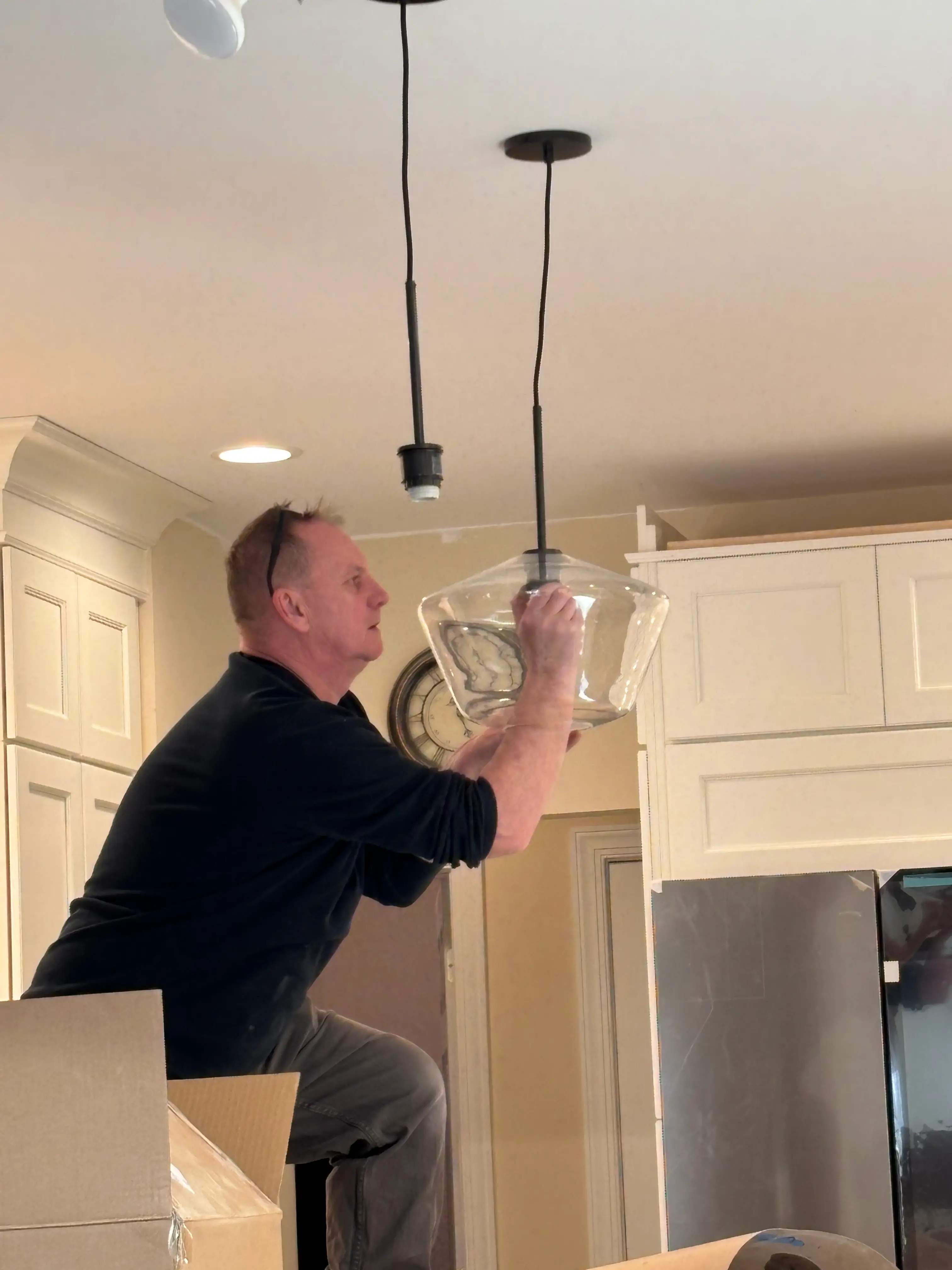 Denville NJ Kitchen - Adding final electrical fixture above the island Denville NJ Kitchen - Adding final electrical fixture above the island