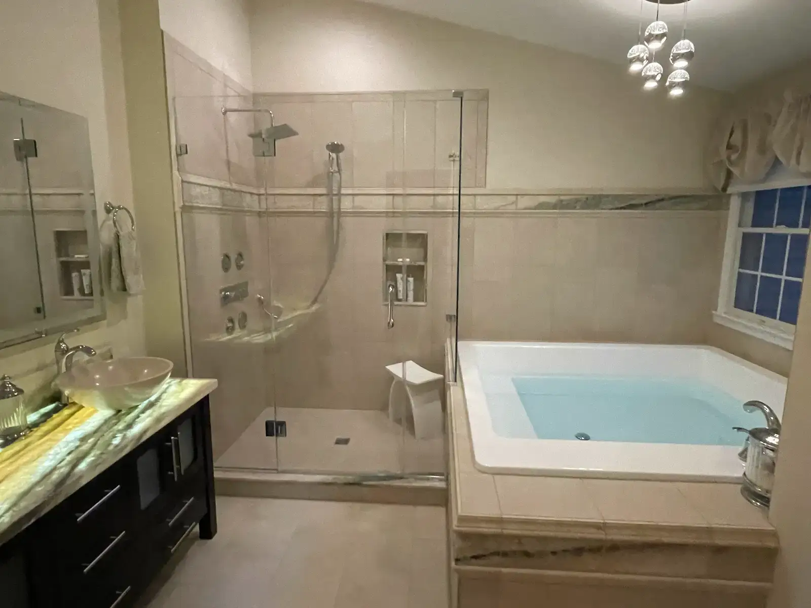 Denville NJ Bathroom 4 - Completed - Glass enclosed shower with tile walls and floor Denville NJ Bathroom 4 - Completed - Glass enclosed shower with tile walls and floor