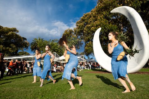 Members of the Burrundi Theatre for Performing Arts unveiled &#39;bara&#39;. Photo: Chris Southwood, City of Sydney.