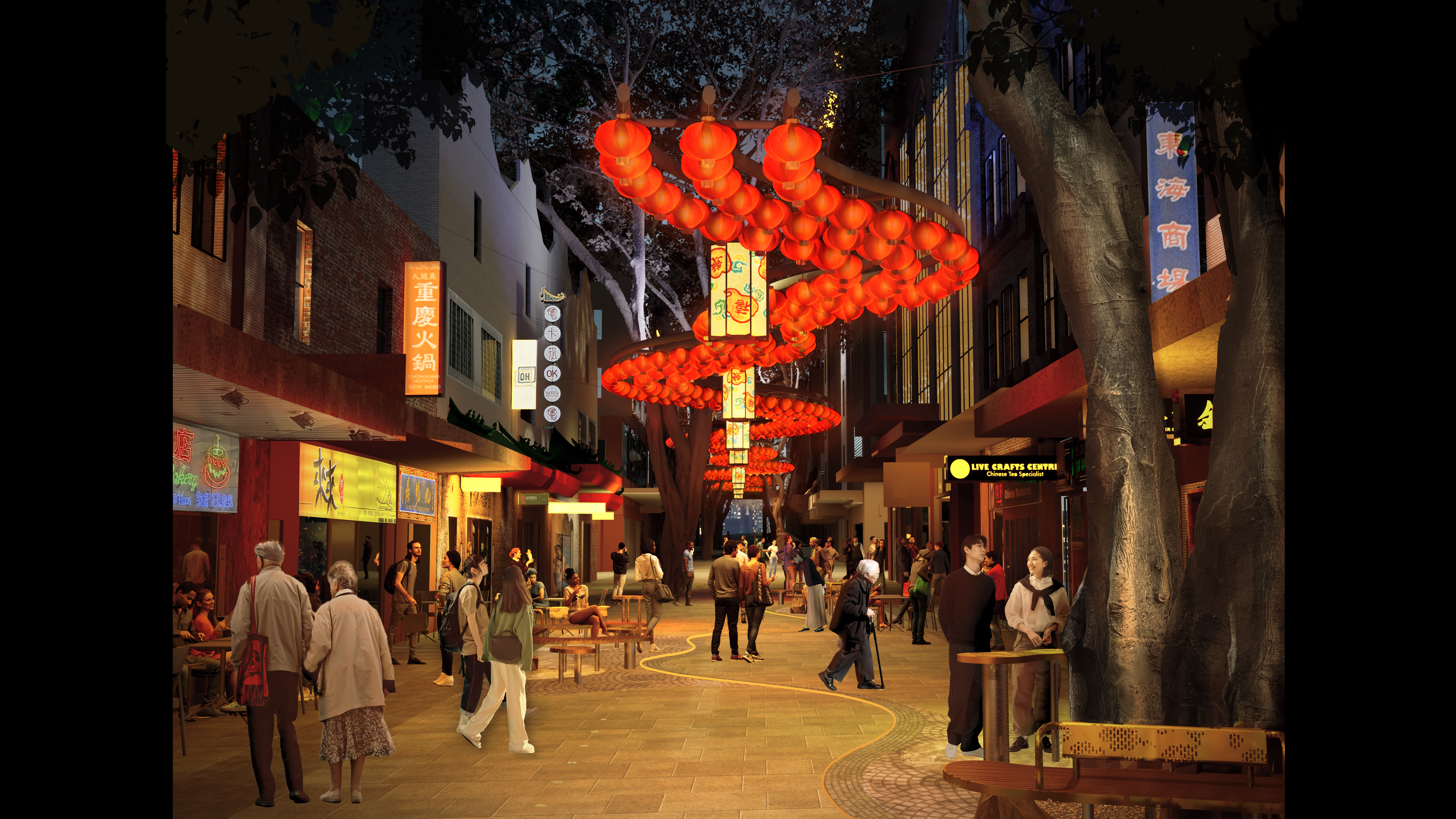 Dixon Street reimagined - night-time artist impression. Image: Aspect Studios