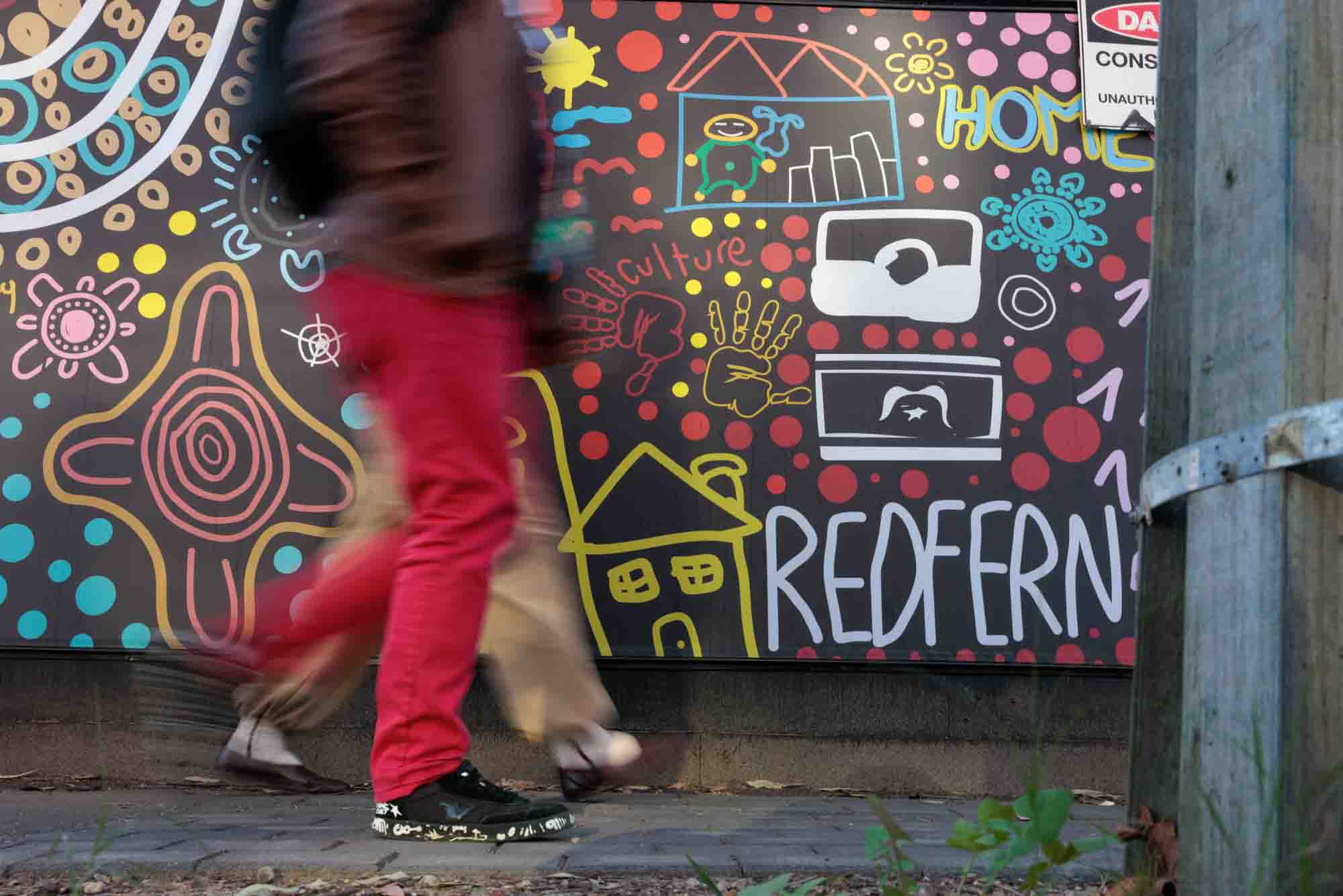 Redfern All Blacks' artwork on Link Road in Zetland. Image: Chris Southwood / City of Sydney 