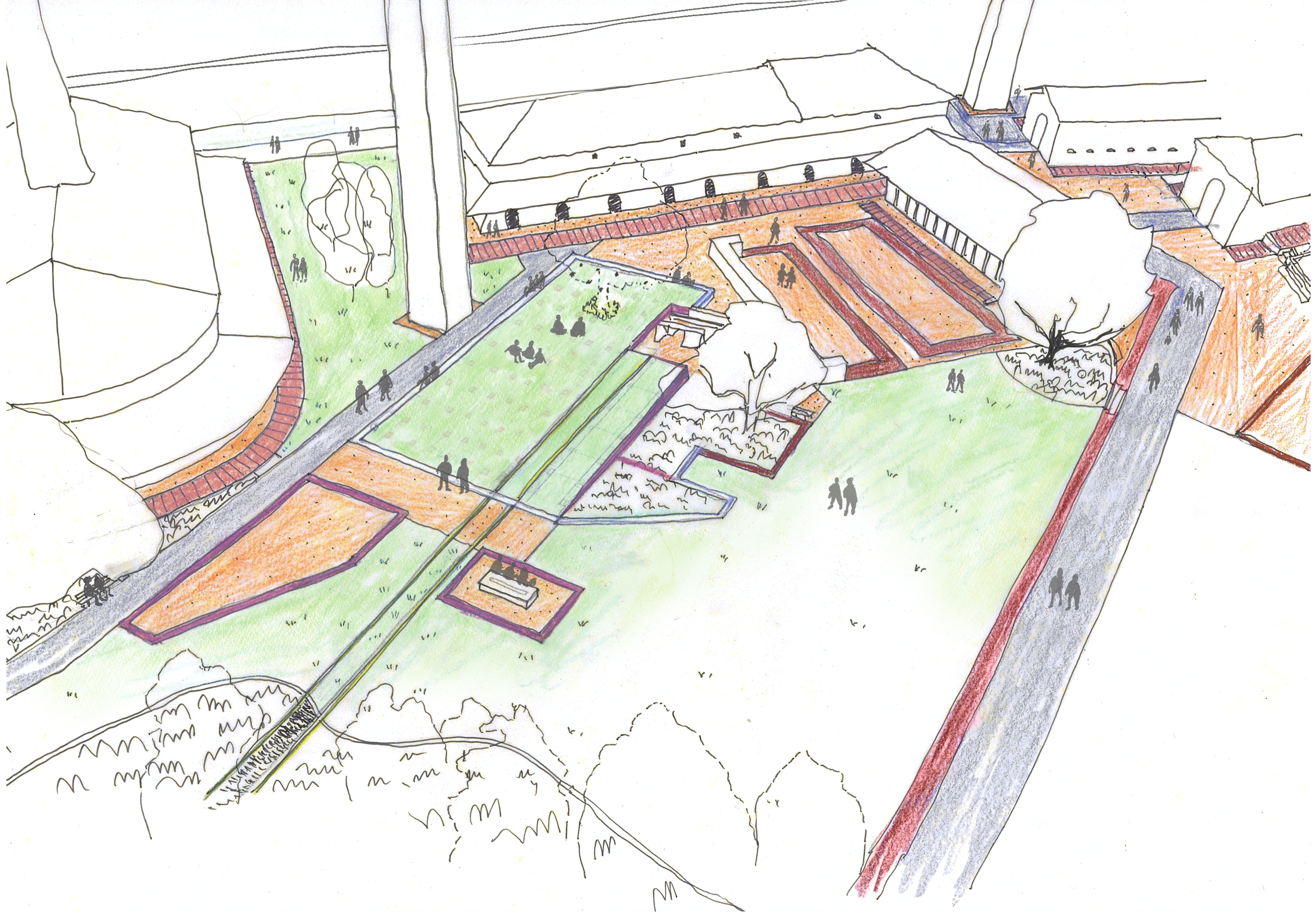 Sketch of the proposed design for stabilising and landscaping the Sydney Park brick kilns and surrounds by Tonkin Zulaikha Greer Architects and JMD Design