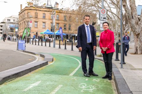 Transport Minister Andrew Constance and Lord Mayor Clover Moore