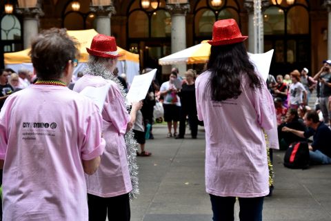 With One Voice choir performs in Martin Place. Photo: Michael Vella