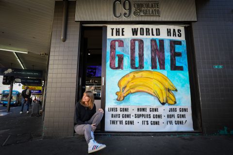 Artist Wendy Murray with her artwork &#39;Gone Bananas&#39;. Photo: Katherine Griffiths / City of Sydney