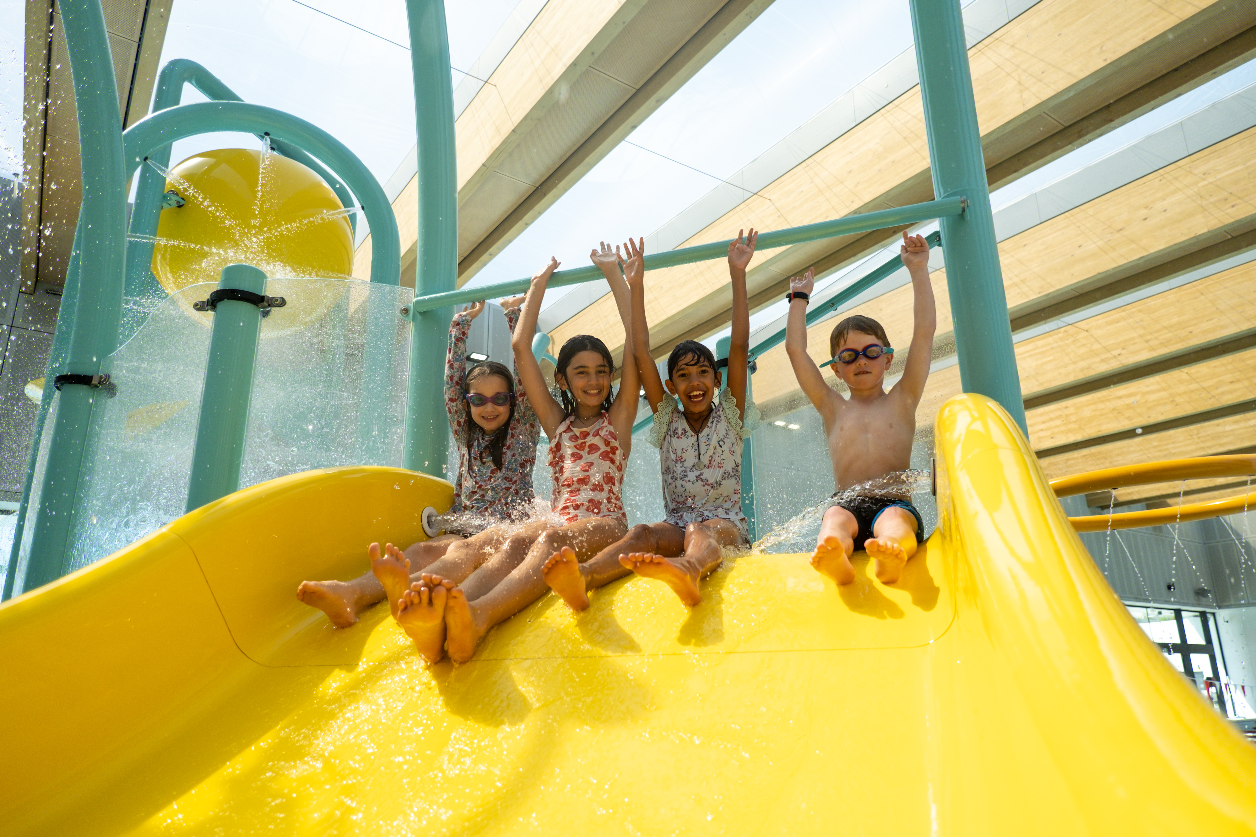 Slides, fountains and even a magnificent mega-drencher make the kids' water play area a highlight