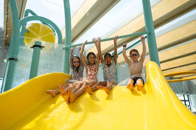 Slides, fountains and even a magnificent mega-drencher make the kids' water play area a highlight