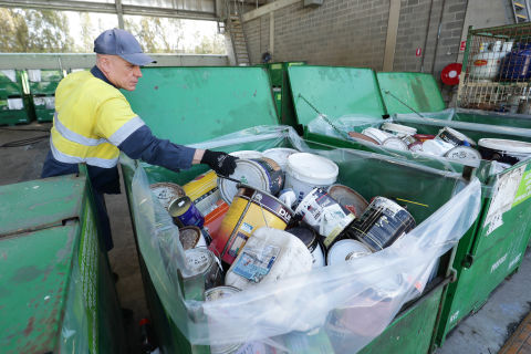 Liquid can leak during transport: wrap containers holding liquids securely in newspaper, place in sturdy plastic bags and then in plastic buckets or trays. Image: Mark Metcalfe/City of Sydney