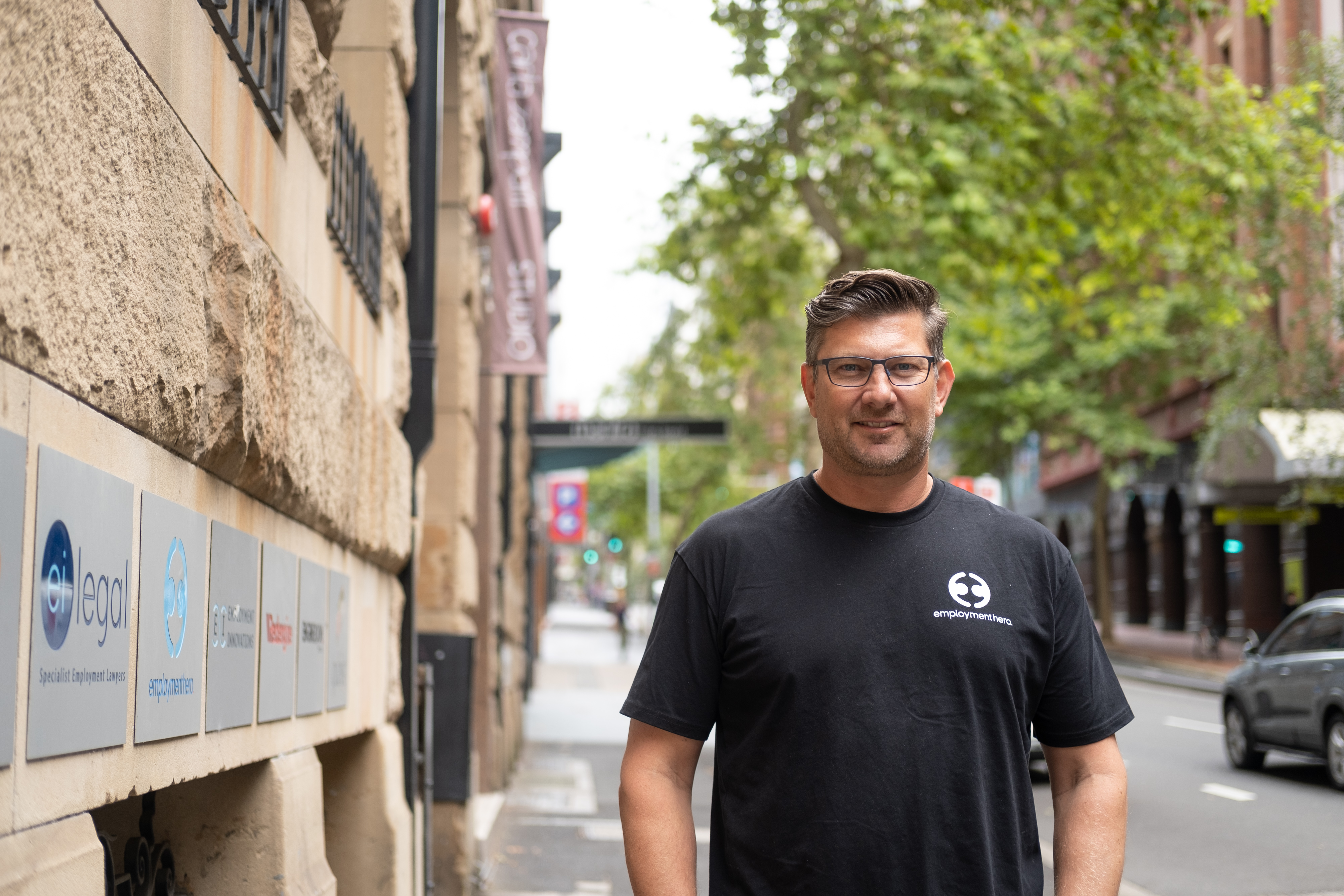 Ben Thompson of Employment Hero outside his Kent Street, Sydney office