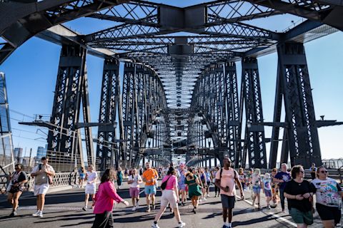 People walking across the Harbour Bridge in support of LGBTIQA+ people and rights. Image: City of Sydney / Abril Felman