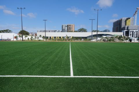 The new synthetic field at Gunyama Park Aquatic and Recreation Centre in Zetland. Image: Chris Southwood/City of Sydney