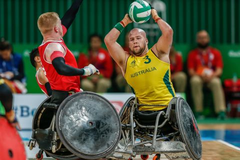 Ryley Batt playing in wheelchair rugby.