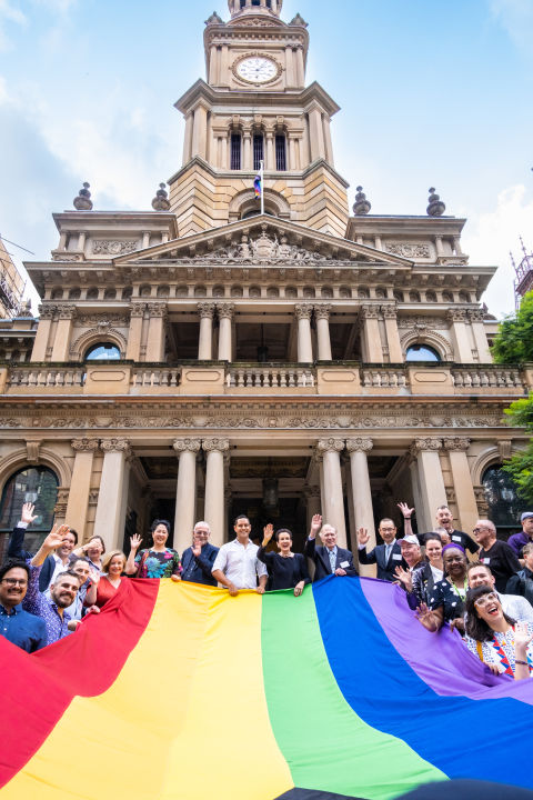 The Progress Pride Flag will fly above Town Hall throughout the 2022 Mardi Gras season. 