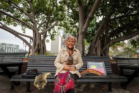 Aunty Margret Campbell starts her educational walking tours at these large fig trees which she refers to as great grandmother trees