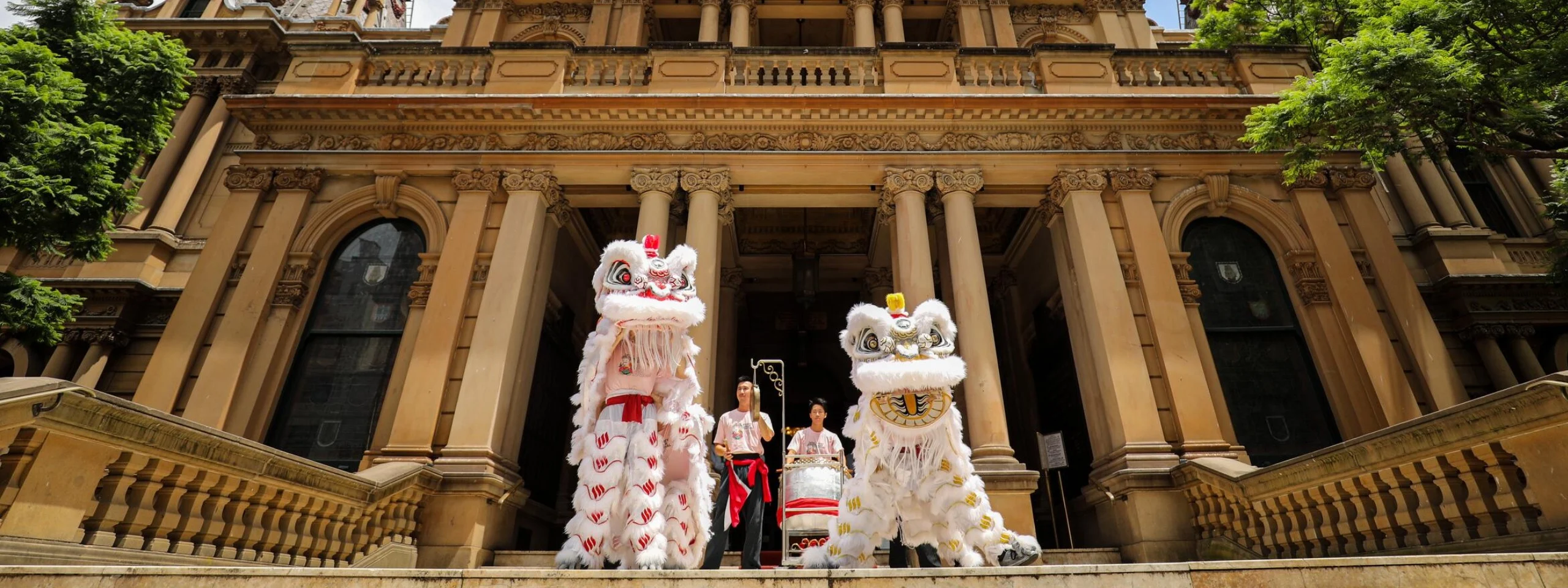 Lion dancing at Sydney Town Hall steps