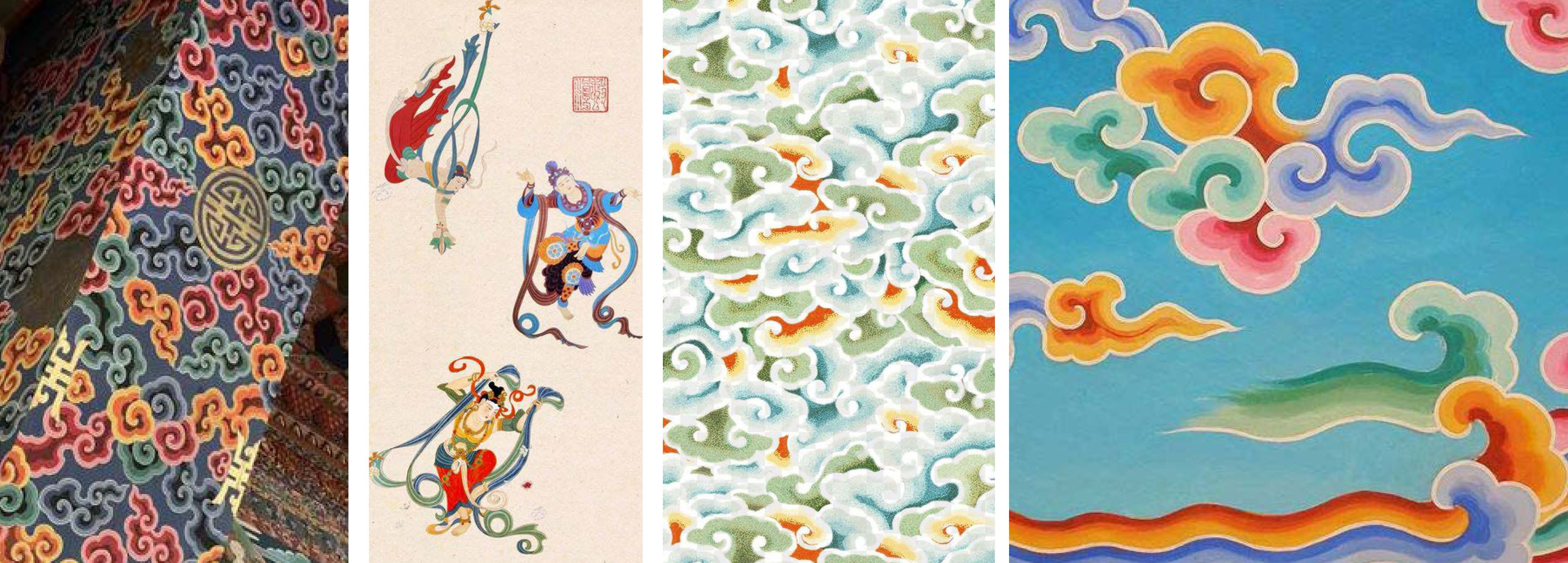 The 5-coloured clouds are stylised Chinese auspicious clouds which represent good fortune in Chinese culture