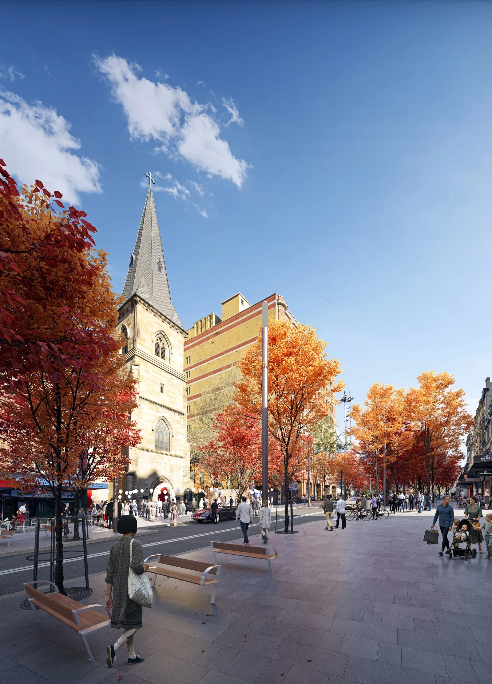 Artist impression of George Street, pedestrianised near Valentine Street