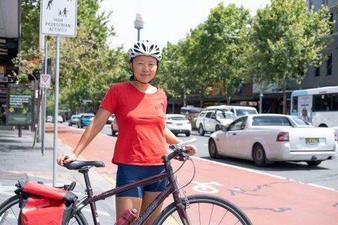 Nancy Ma, who commutes by bike from Bondi to the city centre, is one of 2000 riders who use Oxford Street each weekday.