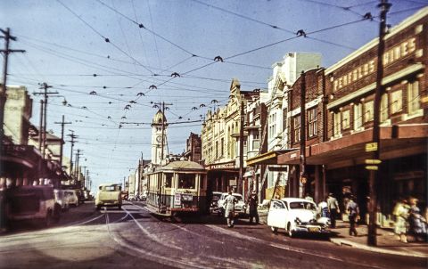 Traffic in Redfern Street, 1954. Image: City of Sydney Archives/ Len Stone, Vic Solomons Collection