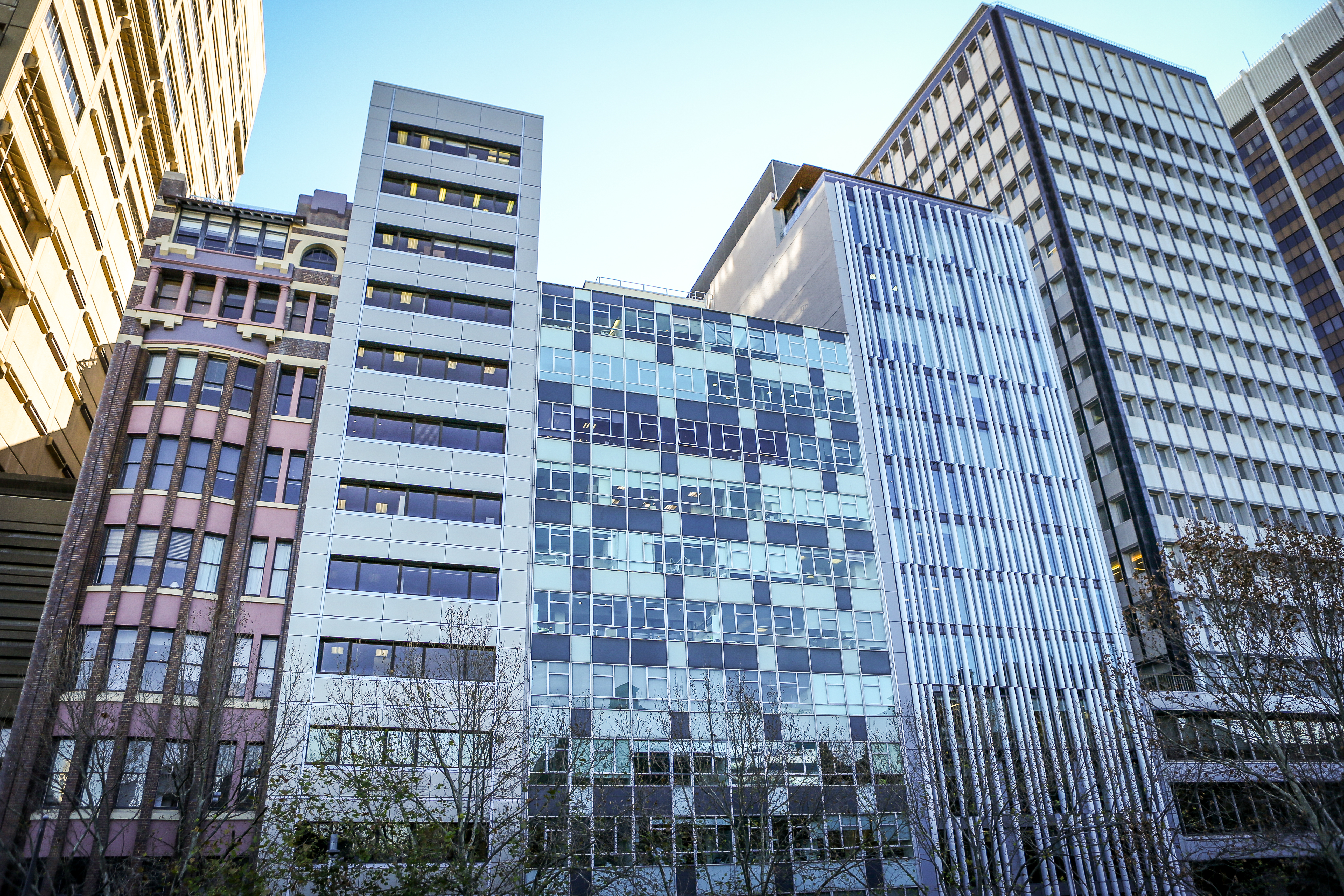 An example of post-war internationalist style at 229-231 Macquarie Street. Designed by Hans Peter Oser, respected Australian born and trained modernist architect. Construction commenced 1959.