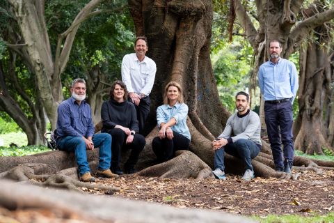 Experts who worked together to develop the updated Street Tree Masterplan and Urban Forest Strategy. L-R: Ciaron Dunn, Karen Sweeney, Robert Smart, Anna Hopwood, Manuel Esperon-Rodriguez and Phillip Julian. Photo: Chris Southwood / City of Sydney