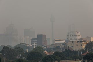 Smoke haze is seen over the Sydney CBD skyline as the air quality index reaches as higher than ten times hazardous levels in some suburbs.