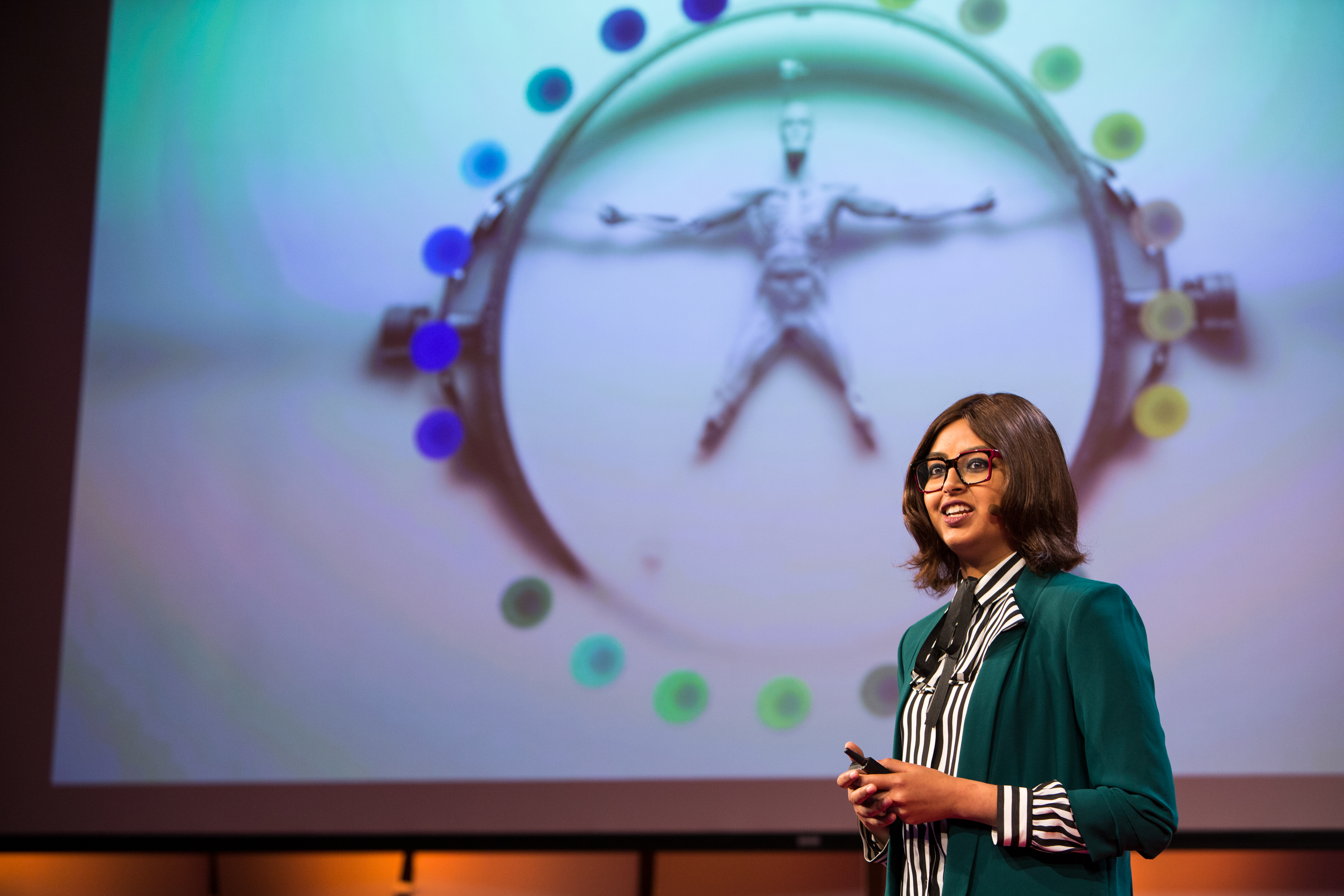 Nabiha Saklayen, CEO and co-founder of Cellino speaking at the MIT Tech Review, EmTech Conference