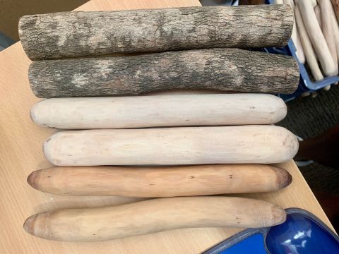 Clapsticks: raw, stripped, sanded and shaped