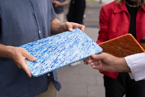 This food safe chopping board is made out of plastic waste collected at Bourke Street Bakery. Photo: Abril Felman / City of Sydney