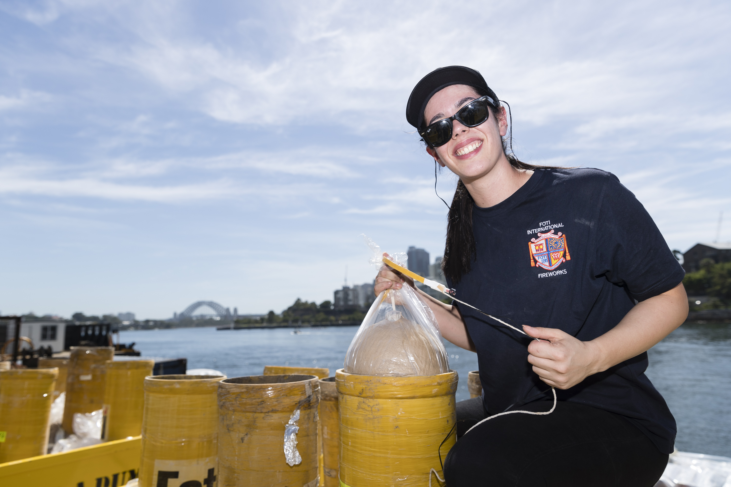 Elena Foti on one of the fireworks barges.