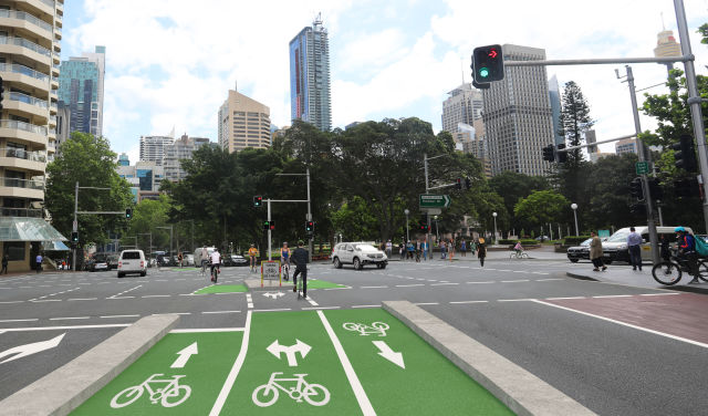 An artist's impression of the new cycleway, at the junction of Oxford, Liverpool and College streets.