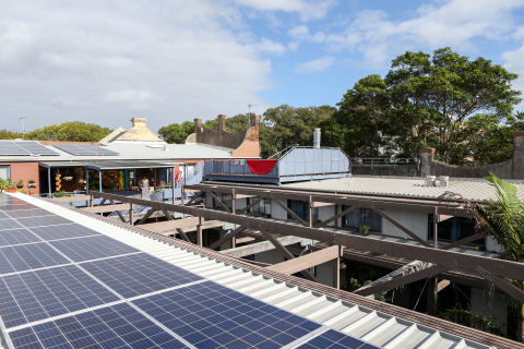 Stucco, a cooperative housing complex in Newtown, received a City of Sydney innovation grant to install solar panels, battery storage and smart metering on its roof. Image: Katherine Griffiths